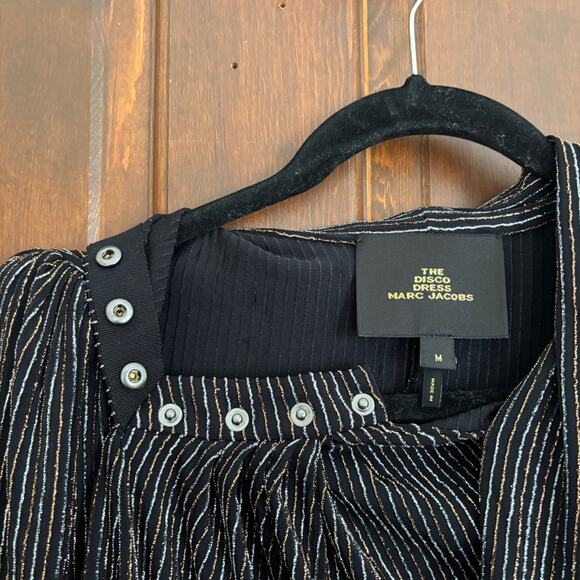 ✨ Marc Jacobs Metallic Disco Mini Dress Gold/Silver Puff Shoulder - Picture 3 of 9